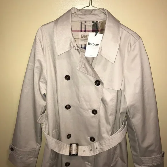 Women's Barbour Short Greta Showerproof Trench Coat Jacket-Size 14 - Picture 9 of 16